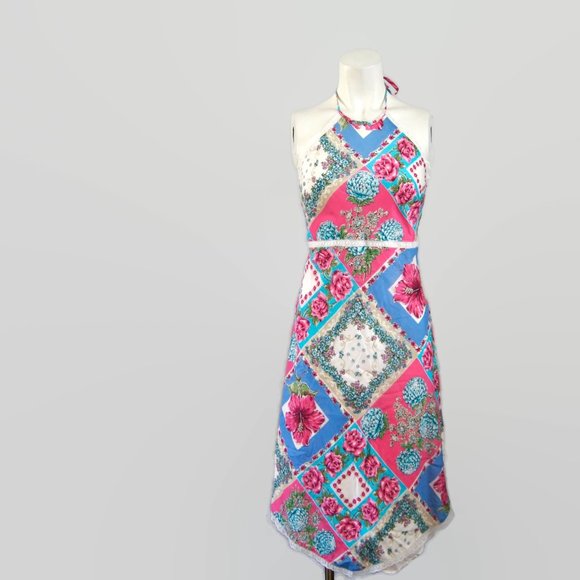 Vintage BCBG Dresses Y2k Midi Dess Bias Cut Cotton Sun Dress S Made in USA Flora - Picture 1 of 9